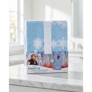 Disney Frozen‎ II 2 Piece Bath Set Elsa Blue Cotton Towel and  Loofah NIB
